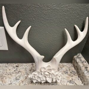 White Antler Wall Decor with Floral Accents